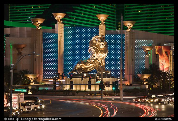 MGM lion and two women images. Las Vegas, Nevada, USA (color)