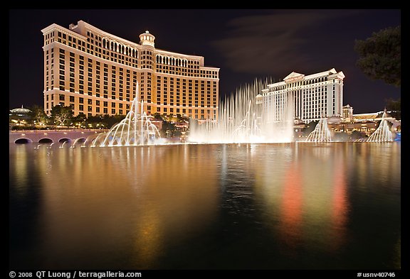 Dancing fountains, Bellagio, and Caesar Palace. Las Vegas, Nevada, USA (color)