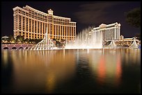 Dancing fountains, Bellagio, and Caesar Palace. Las Vegas, Nevada, USA (color)