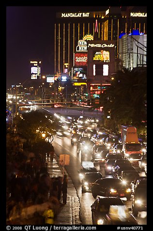 Congested traffic on Las Vegas Boulevard on Saturday night. Las Vegas, Nevada, USA