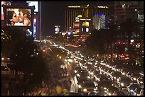 Congested foot and car traffic on Las Vegas Boulevard on Saturday night. Las Vegas, Nevada, USA (color)