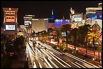 Hotels and Las Vegas Strip by night. Las Vegas, Nevada, USA
