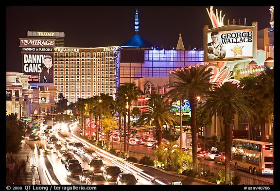 Busy traffic at night on Las Vegas Strip. Las Vegas, Nevada, USA