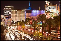 Busy traffic at night on Las Vegas Strip. Las Vegas, Nevada, USA