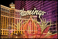 Flamingo hotel lights and Bellagio hotel reflections. Las Vegas, Nevada, USA ( color)