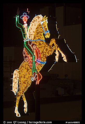 Elaborated horse neon light, Fremont street. Las Vegas, Nevada, USA (color)