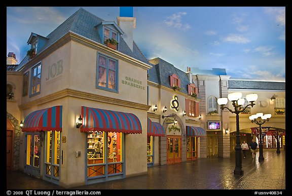 Stores in French style inside Paris hotel. Las Vegas, Nevada, USA (color)