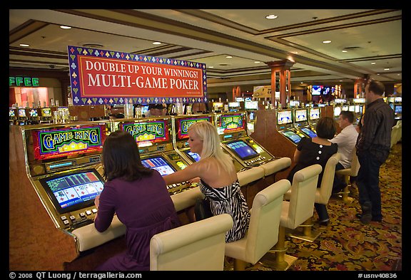 Gambling with gaming  machines. Las Vegas, Nevada, USA (color)