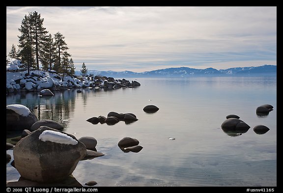 Shoreline in winter,  Sand Harbor, East Shore, Lake Tahoe, Nevada. USA (color)