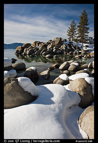 Snowy lakeshore, Lake Tahoe-Nevada State Park, Nevada. USA (color)