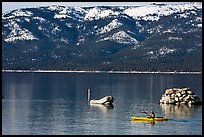 Kakak and mountains in winter, Sand Harbor, Lake Tahoe-Nevada State Park, Nevada. USA