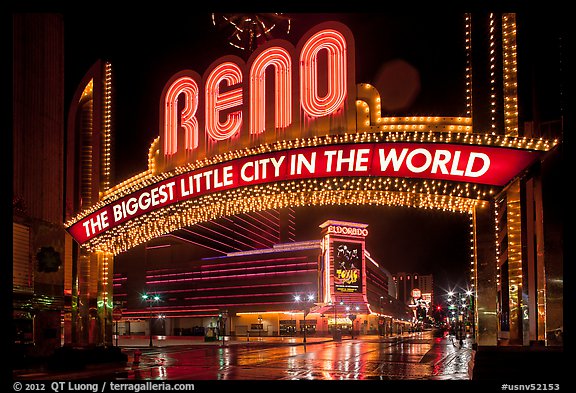 Biggest little city in the world sign by night. Reno, Nevada, USA