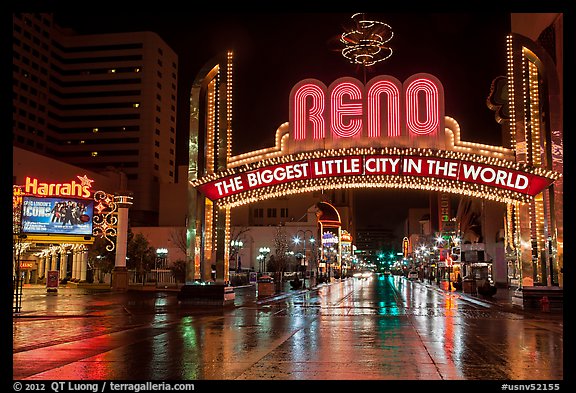 Biggest little city in the world sign and reflections. Reno, Nevada, USA