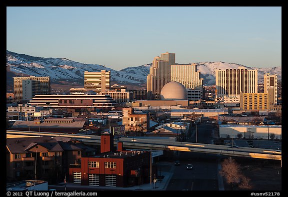 Reno skyline, early morning winter. Reno, Nevada, USA (color)