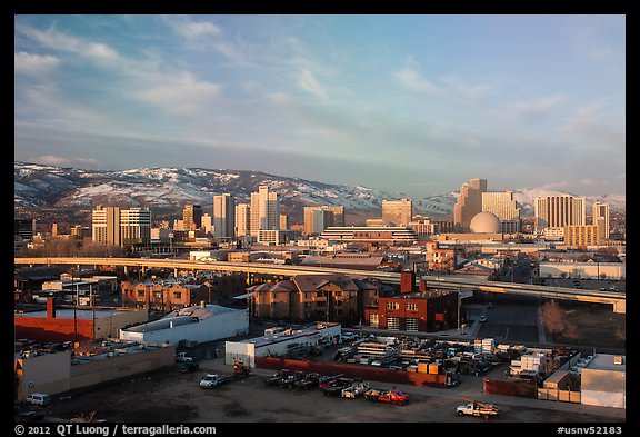 Reno and Sierra Nevada mountains in winter. Reno, Nevada, USA (color)