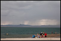 Group on lakeshore. Pyramid Lake, Nevada, USA (color)