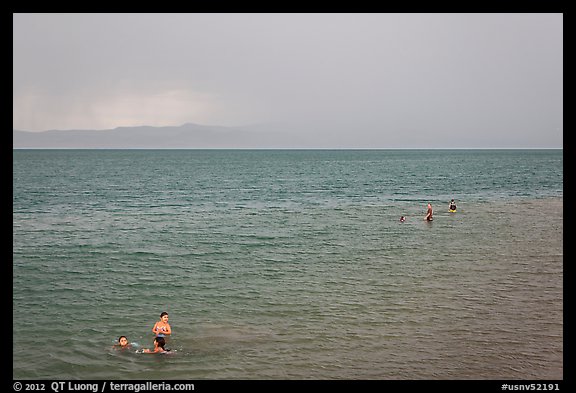 Families bathing in lake. Pyramid Lake, Nevada, USA