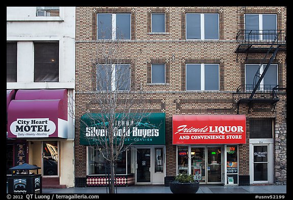 Downtown facade and businesses. Reno, Nevada, USA