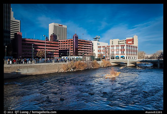 Truckee river and downtown buildings. Reno, Nevada, USA (color)