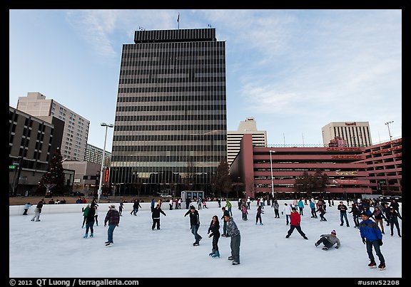 Ice rink and city hall. Reno, Nevada, USA (color)