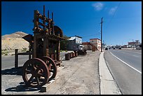 Historic mining equipement lining main street. Nevada, USA (color)