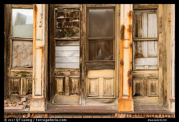 Facade of boarded-up store, Eureka. Nevada, USA (color)