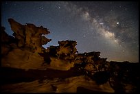 Little Finland and Milky Way at night. Gold Butte National Monument, Nevada, USA ( color)