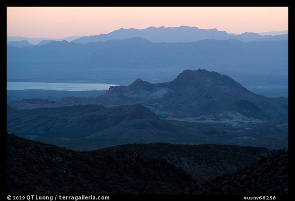 Mountain ranges at sunset. Gold Butte National Monument, Nevada, USA (color)