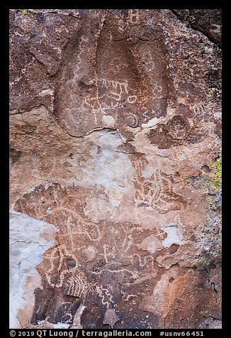 Petroglyphs, Mt Irish Archeological district. Basin And Range National Monument, Nevada, USA (color)