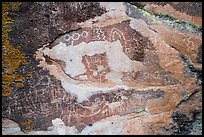 Petroglyphs carved in soft red volcanic rock, Mt Irish Archeological district. Basin And Range National Monument, Nevada, USA ( color)
