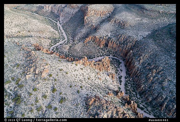 Aerial view of road through Valley of Faces. Basin And Range National Monument, Nevada, USA (color)