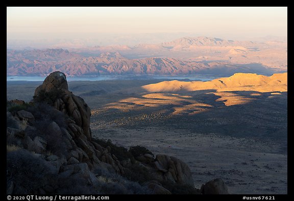 Lake Mead from Gold Butte Peak at sunrise. Gold Butte National Monument, Nevada, USA (color)