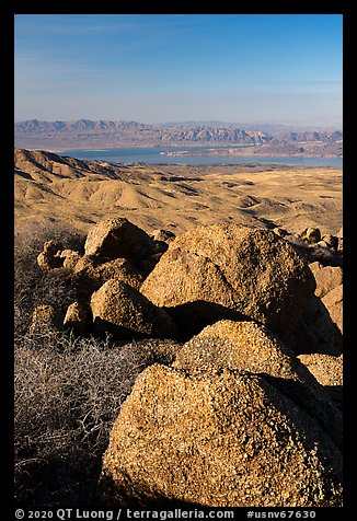 Boulders on Gold Butte Peak and Lake Mead. Gold Butte National Monument, Nevada, USA (color)