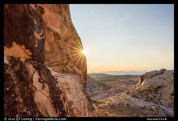 Falling Man petroglyph and sun. Gold Butte National Monument, Nevada, USA (color)