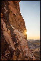 Cliff with Falling Man petroglyph and sun. Gold Butte National Monument, Nevada, USA ( color)