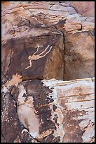 Rock wall with falling Man petroglyph. Gold Butte National Monument, Nevada, USA ( color)