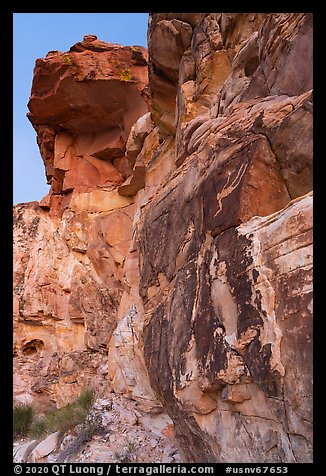 Cliff with falling Man petroglyph. Gold Butte National Monument, Nevada, USA (color)