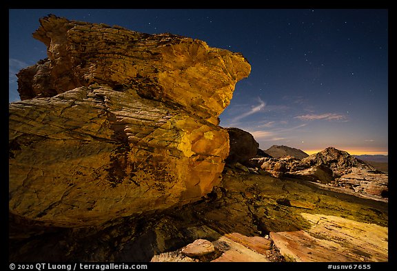 Falling Man Rock Art Site at night. Gold Butte National Monument, Nevada, USA (color)