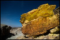 Newspaper Rock with petroglyphs at night with moonlight. Gold Butte National Monument, Nevada, USA ( color)