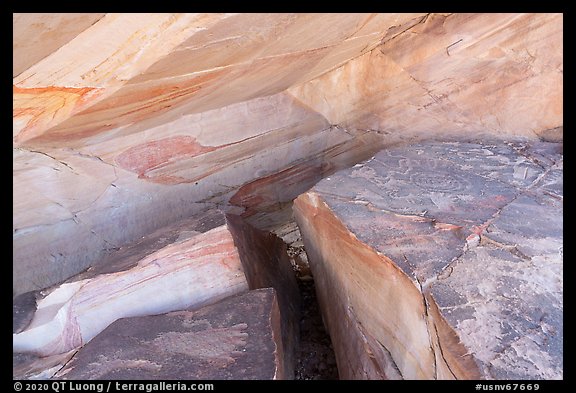 Rock art on flat rocks. Gold Butte National Monument, Nevada, USA (color)