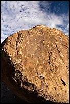 Boulder with dense petroglyphs against the sky, Shooting Gallery. Basin And Range National Monument, Nevada, USA ( color)