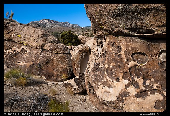 Petroglyphs on Paiute Rocks, Mount Irish Archeological Area. Basin And Range National Monument, Nevada, USA (color)