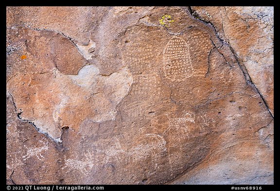 Close-up of petroglyphs on Shaman Hill, Mount Irish Archeological Area. Basin And Range National Monument, Nevada, USA (color)