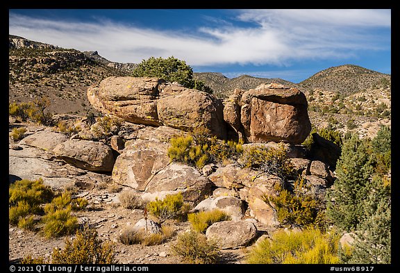 Boulders on Shaman Hill, Mount Irish Archeological Area. Basin And Range National Monument, Nevada, USA (color)