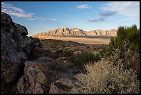 Ash boulders framing Worthington Mountains. Basin And Range National Monument, Nevada, USA ( color)