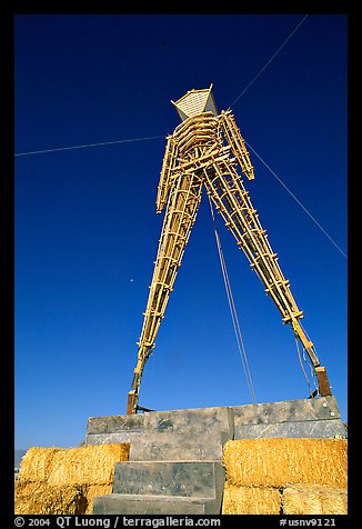 The Man, a symbolic sculpture burned at the end of the Burning Man festival, Black Rock Desert. Nevada, USA