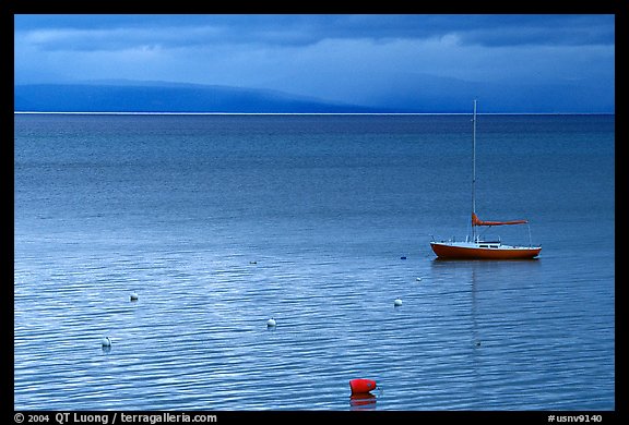 Boat, dusk, South Lake Tahoe, California. USA