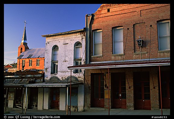 Buildings on main street and church, sunset, Austin. Nevada, USA (color)