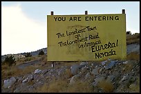 Loneliest town on the loneliest road sign. Nevada, USA (color)