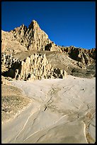 Mud plain below erosion spires, Cathedral Gorge State Park. Nevada, USA (color)